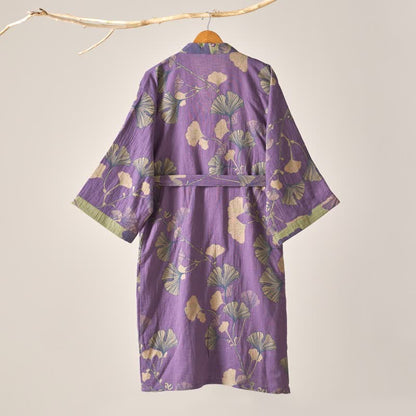 Kimono-Bademantel aus Baumwollgaze und Ginkgo - image 4