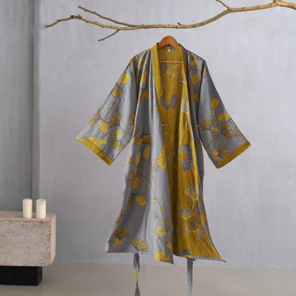 Kimono-Bademantel aus Baumwollgaze und Ginkgo - image 31
