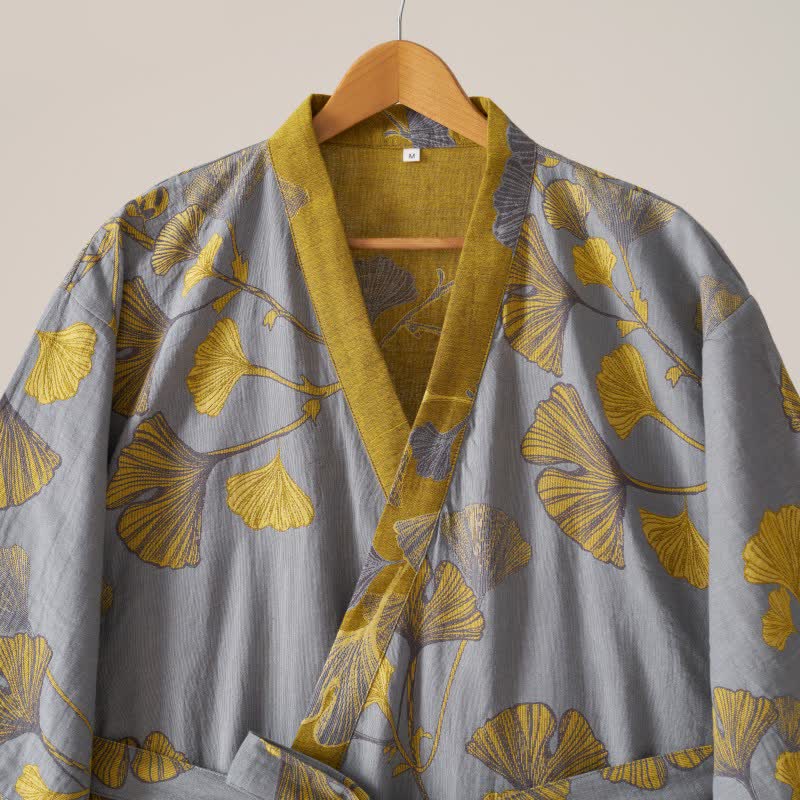 Kimono-Bademantel aus Baumwollgaze und Ginkgo - image 36