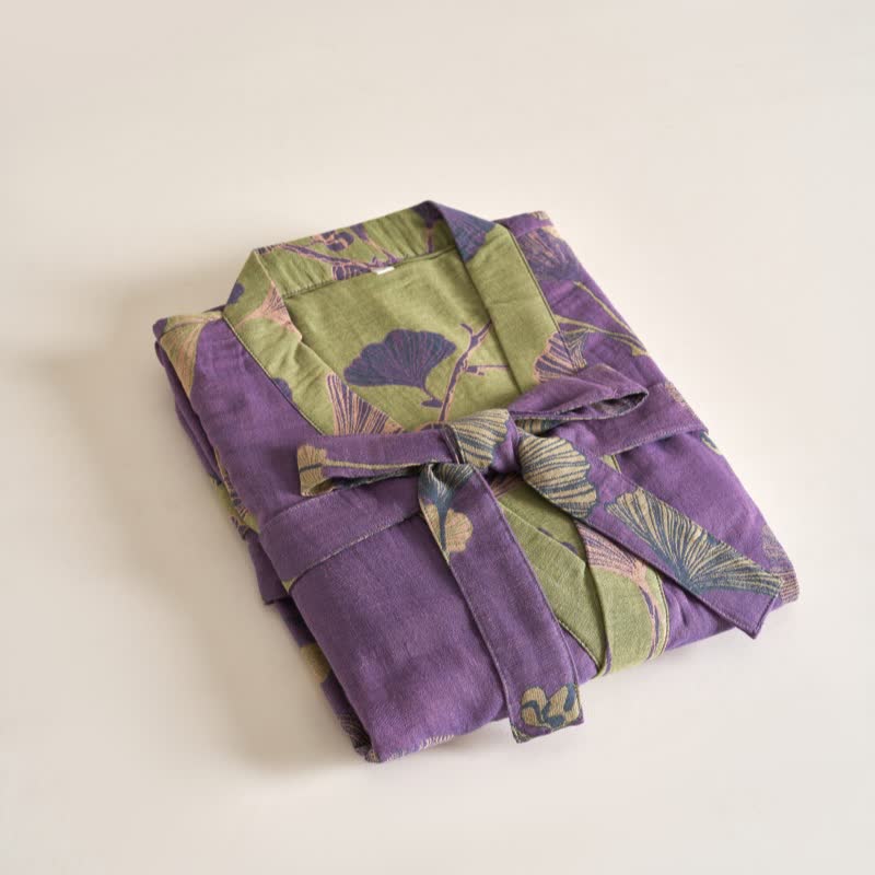 Kimono-Bademantel aus Baumwollgaze und Ginkgo - image 5