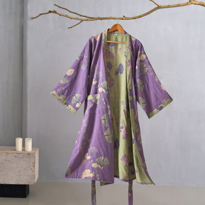 Kimono-Bademantel aus Baumwollgaze und Ginkgo - image 2