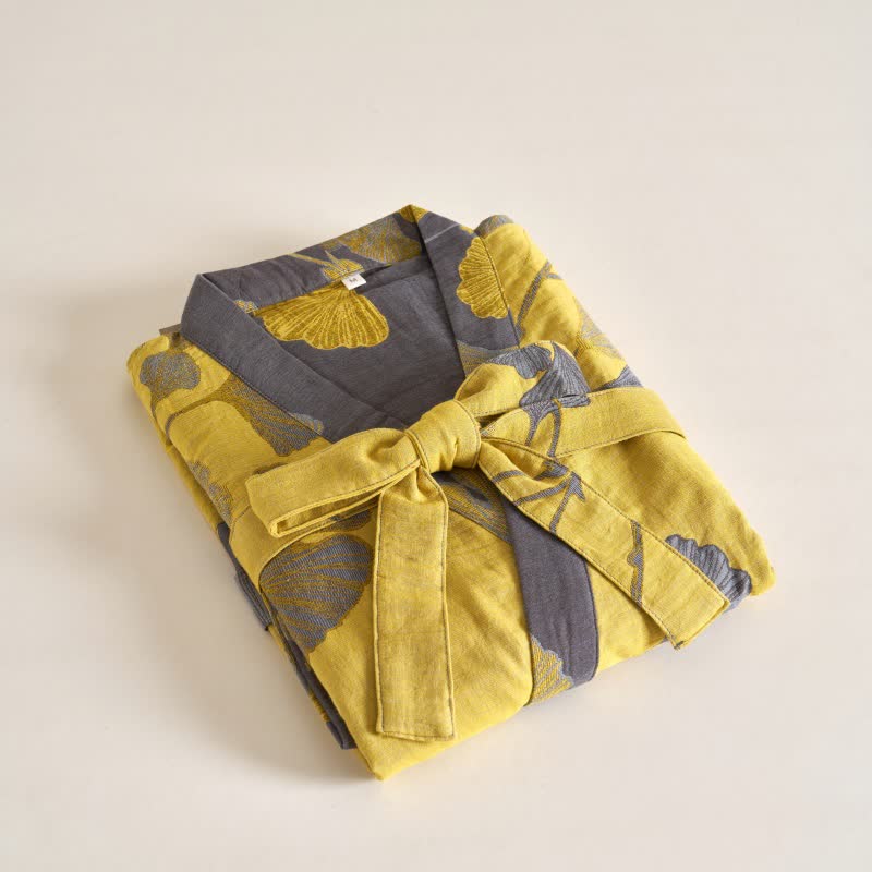 Kimono-Bademantel aus Baumwollgaze und Ginkgo - image 10