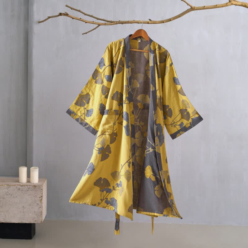 Ownkoti Kimono-Bademantel aus Baumwollgaze und Ginkgo - image 8