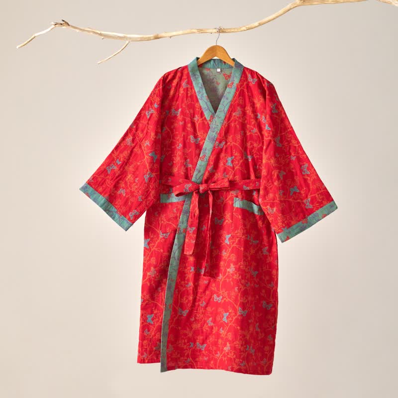 Ownkoti Kimono-Bademantel aus Baumwollgaze im Vintage-Schmetterlingsstil - image 4
