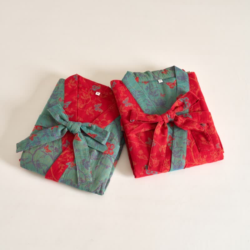 Ownkoti Kimono-Bademantel aus Baumwollgaze im Vintage-Schmetterlingsstil - image 2