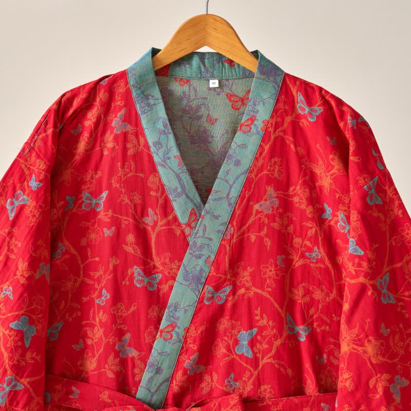 Ownkoti Kimono-Bademantel aus Baumwollgaze im Vintage-Schmetterlingsstil - image 7