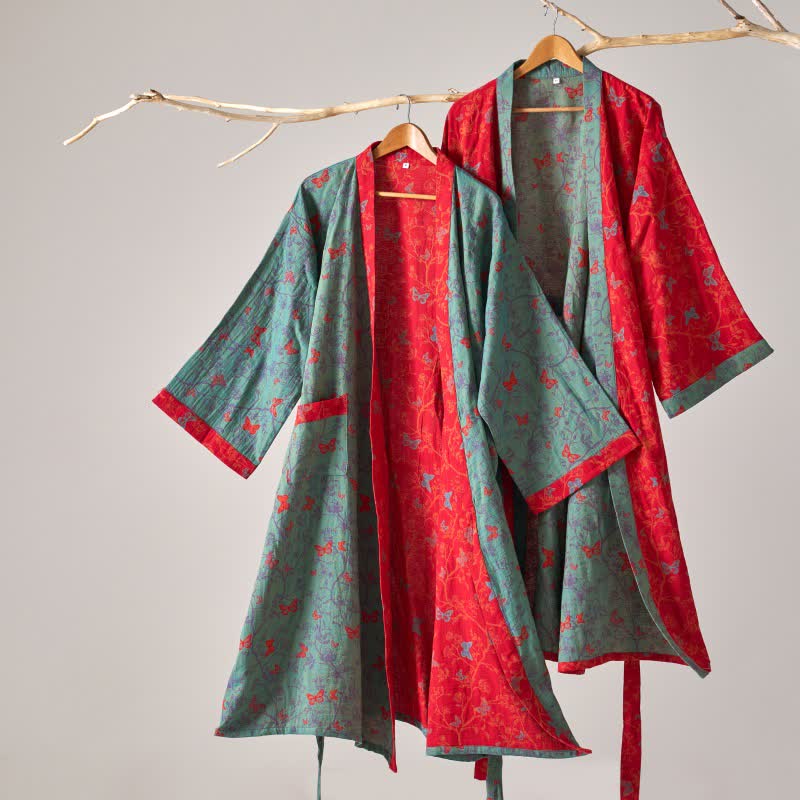 Ownkoti Kimono-Bademantel aus Baumwollgaze im Vintage-Schmetterlingsstil - image 1