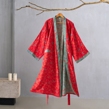 Ownkoti Kimono-Bademantel aus Baumwollgaze im Vintage-Schmetterlingsstil - image 3