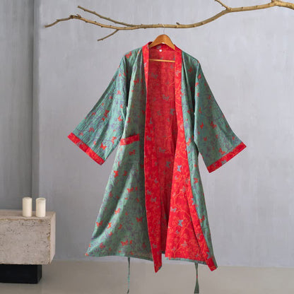 Ownkoti Kimono-Bademantel aus Baumwollgaze im Vintage-Schmetterlingsstil - image 11