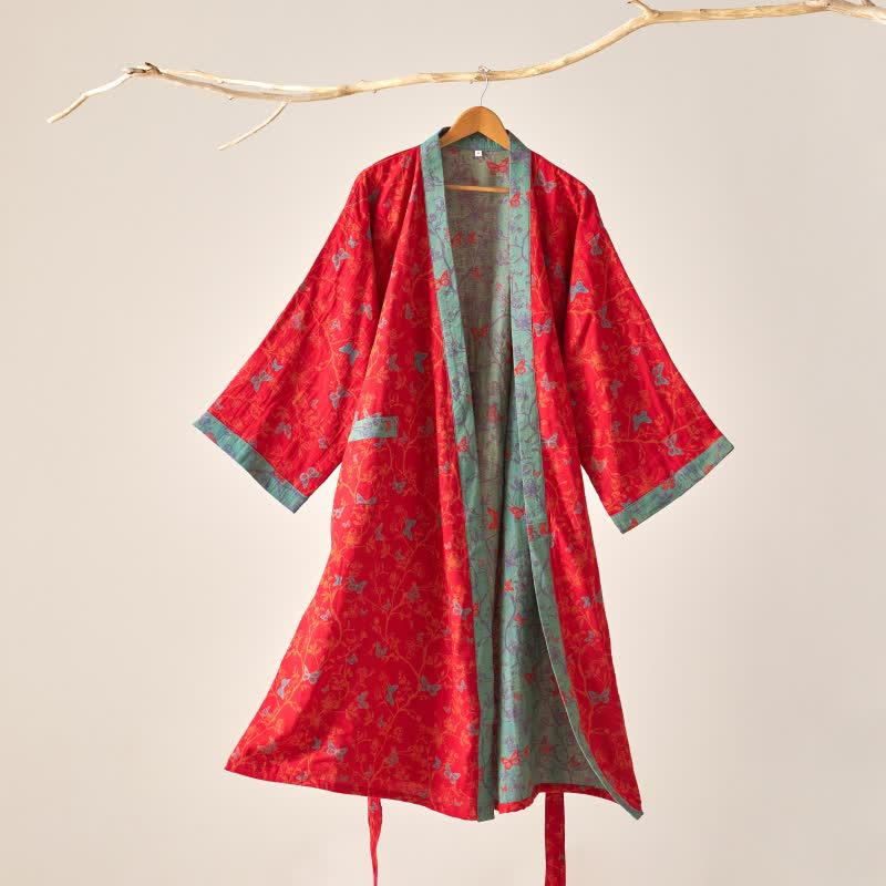 Ownkoti Kimono-Bademantel aus Baumwollgaze im Vintage-Schmetterlingsstil - Rot - XL - image 0