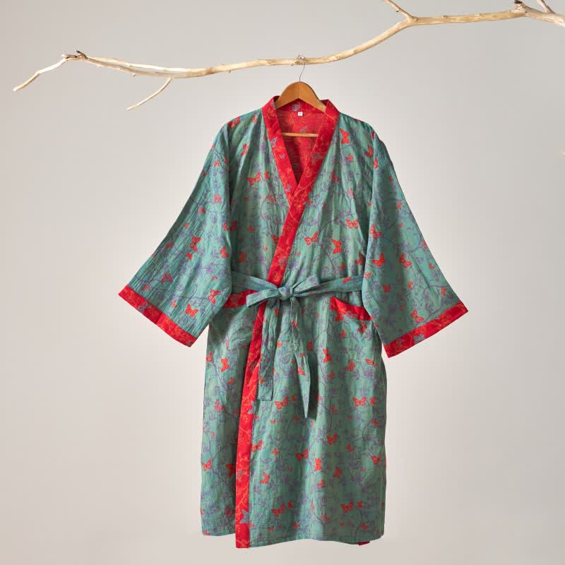 Ownkoti Kimono-Bademantel aus Baumwollgaze im Vintage-Schmetterlingsstil - image 12