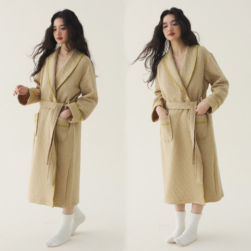 Ownkoti Einfacher, einfarbiger Steppbademantel - Khaki - 2XL - image 10