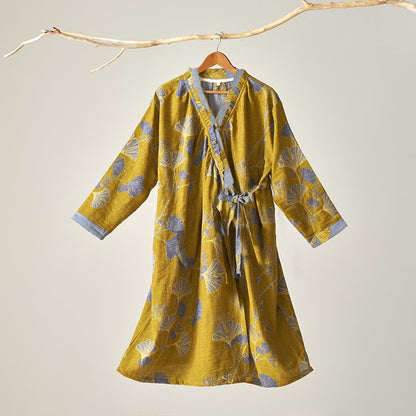 Ginkgoblatt Hanfu-inspiriertes Baumwoll-Nachthemd - Dunkelgelb - XL - image 25