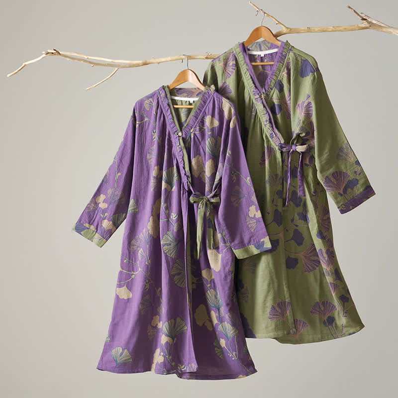 Ginkgoblatt Hanfu-inspiriertes Baumwoll-Nachthemd - image 2