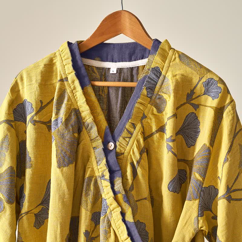 Nachthemd aus Baumwolle im Hanfu-Stil mit Ginkgoblattmuster - image 4