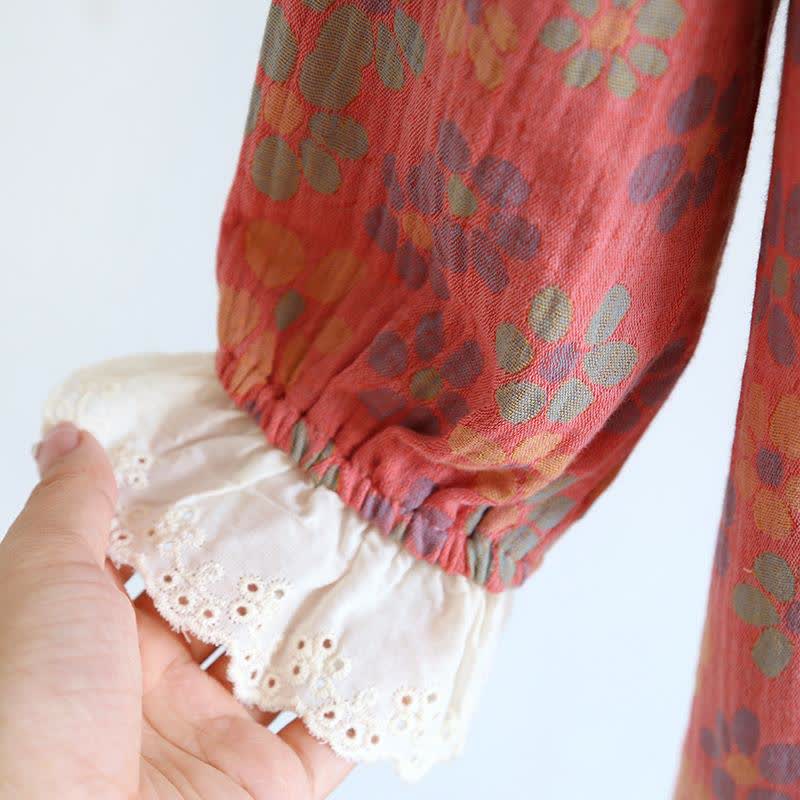 Ownkoti Nachthemd mit langen Ärmeln aus Baumwollgaze mit Blumenmuster - image 8