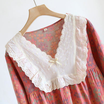 Ownkoti Nachthemd mit langen Ärmeln aus Baumwollgaze mit Blumenmuster - image 5