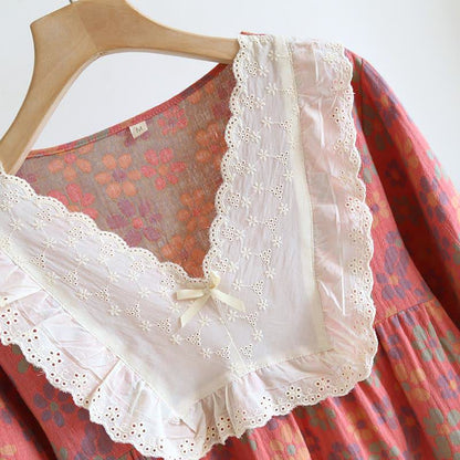 Ownkoti Nachthemd mit langen Ärmeln aus Baumwollgaze mit Blumenmuster - image 6