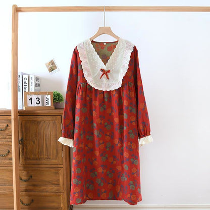 Ownkoti Rose Baumwollgaze Langarm-Nachthemd - Rot - XL - image 0