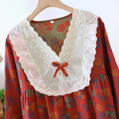 Ownkoti Rose Baumwollgaze Langarm-Nachthemd - image 1