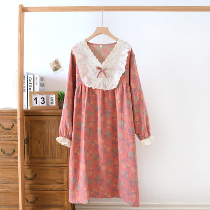 Ownkoti Rose Baumwollgaze Langarm-Nachthemd - Rosa - XL - image 7