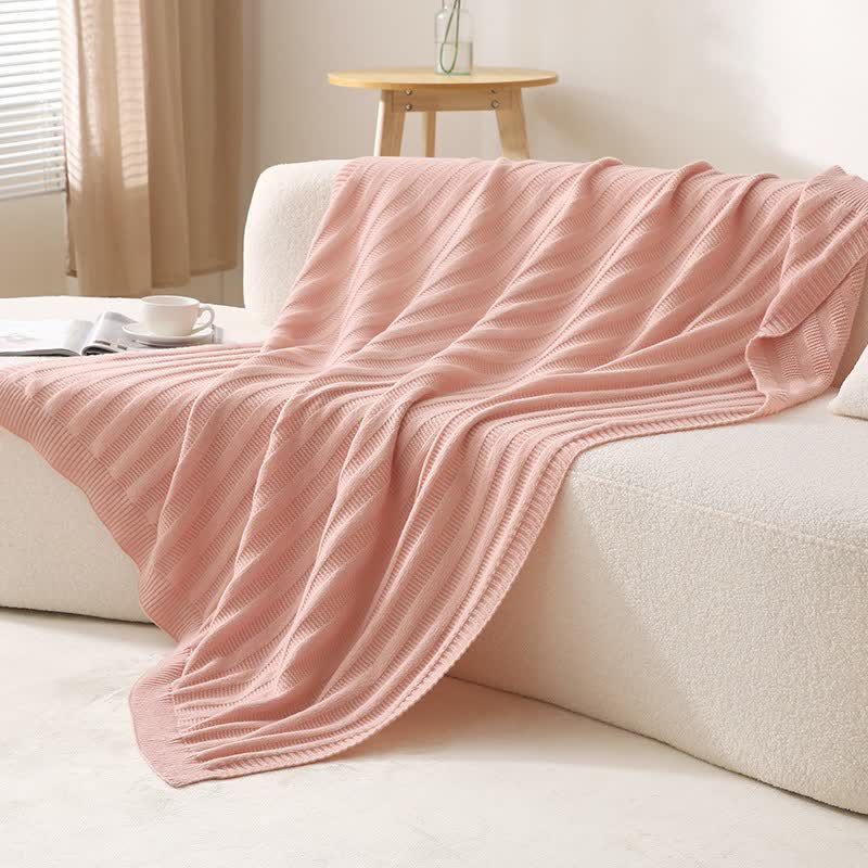 Ownkoti Strickdecke mit einfarbigen Streifen und Struktur - Rosa - 130cm x 200cm - image 2