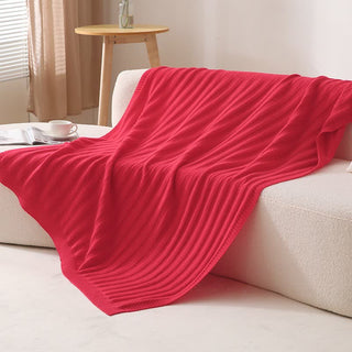 Ownkoti Strickdecke mit einfarbigen Streifen und Struktur - Rosenrot - 130cm x 200cm - image 0