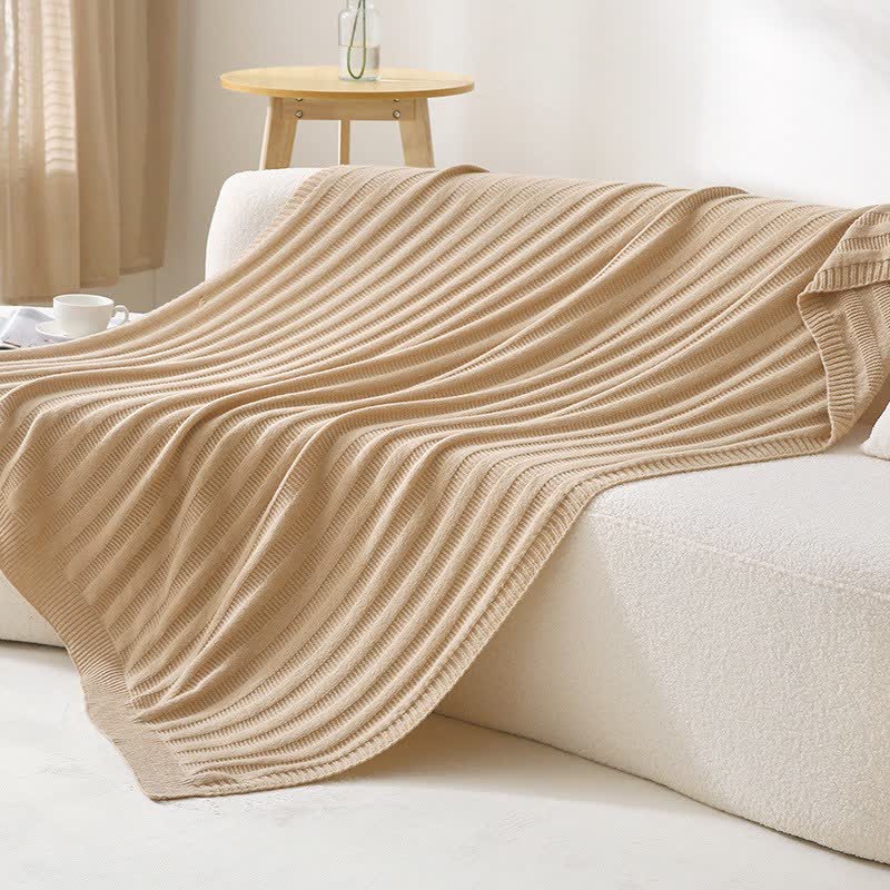 Ownkoti Strickdecke mit einfarbigen Streifen und Struktur - Khaki - 130cm x 200cm - image 5