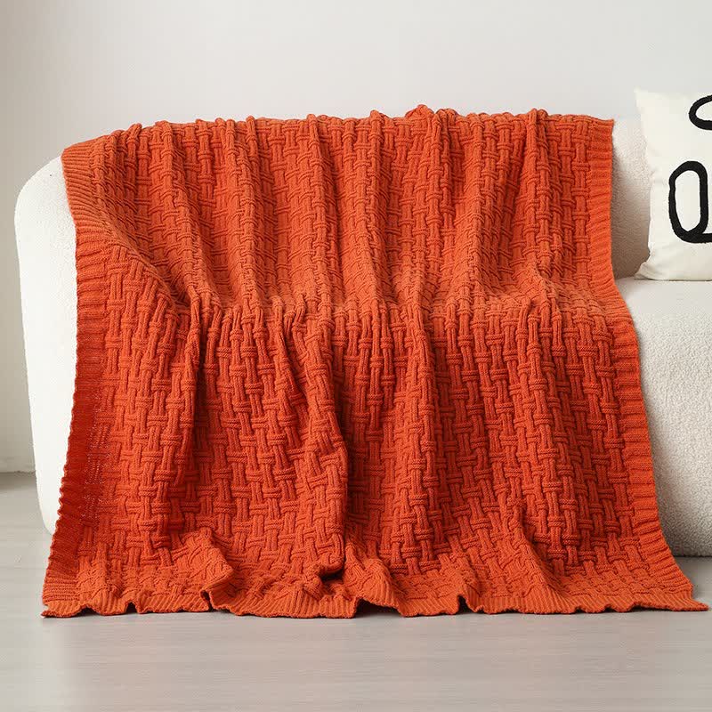 Ownkoti Solid Knot Strukturierte Strickdecke - Orangerot - 150cm x200cm - image 17