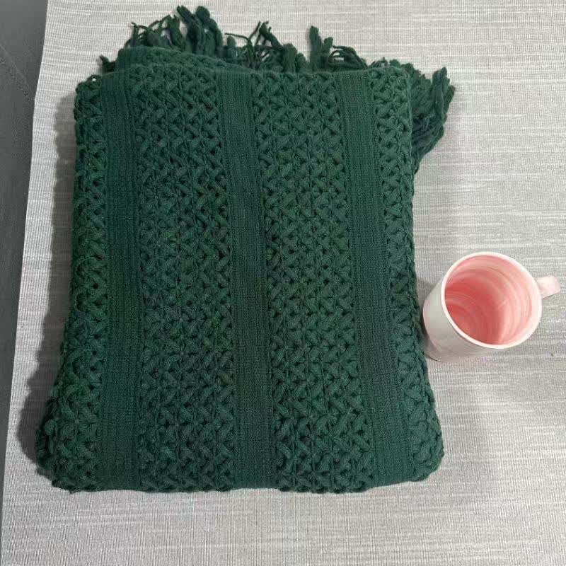 Ownkoti Einfarbige, geometrische Zopfstrickdecke - Dunkelgrün - 130cm x 230cm - image 9