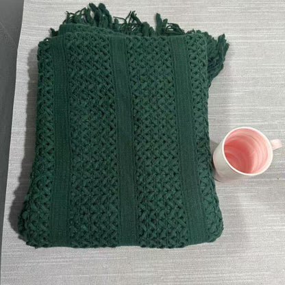 Ownkoti Einfarbige, geometrische Zopfstrickdecke - Dunkelgrün - 130cm x 230cm - image 9