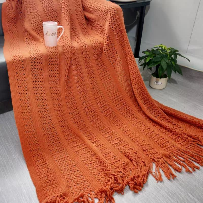 Ownkoti Einfarbige, geometrische Zopfstrickdecke - Orange - 130cm x 230cm - image 7