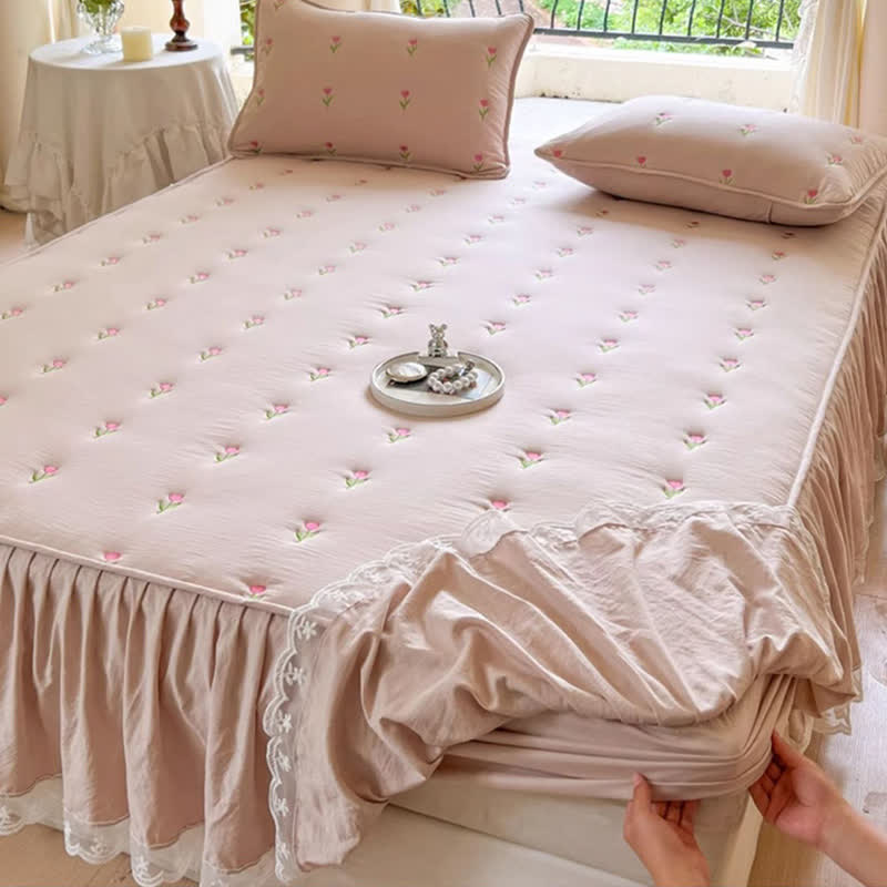 Ownkoti Tulpen-besticktes Bettlaken - image 3