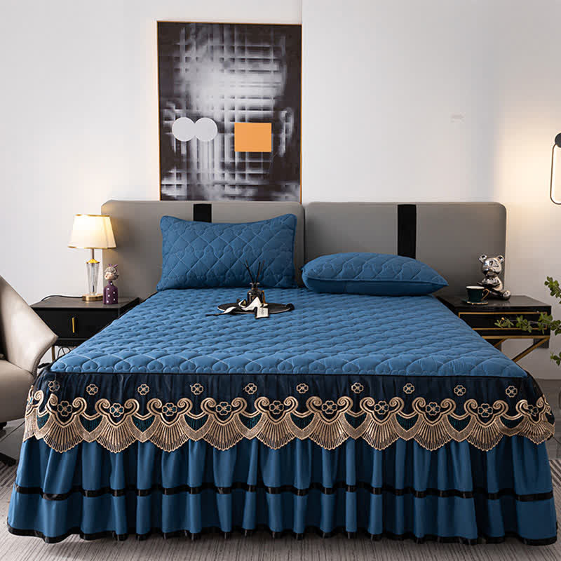 Ownkoti Herz-Stepp-Spitzen-Bettrock-Spannbettlaken - image 1