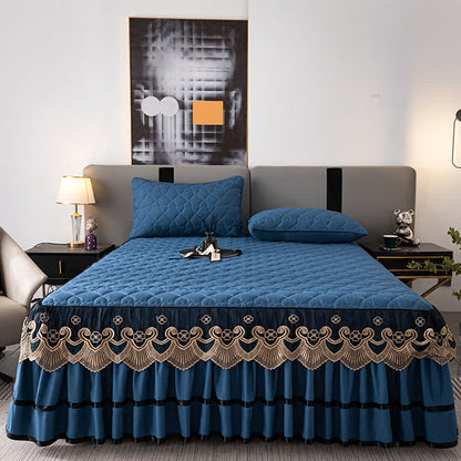 Ownkoti Herz-Stepp-Spitzen-Bettrock-Spannbettlaken - image 1