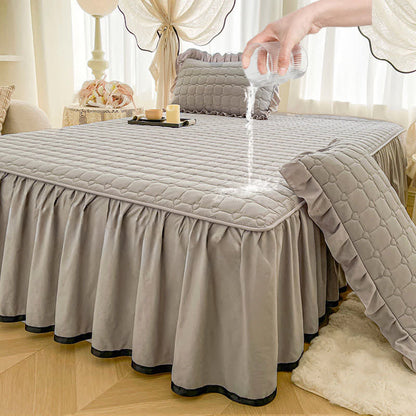 Ownkoti kariertes Steppbettlaken - Hellgrau - Bettrock-Spannbettlaken mit 2 Kissenbezügen - 200cm x 220cm - image 8