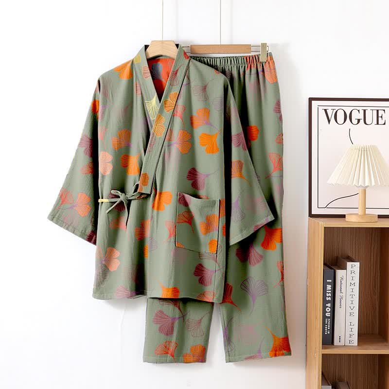 Kimono-Loungewear-Set aus Ginkgo-Baumwollgaze - image 26