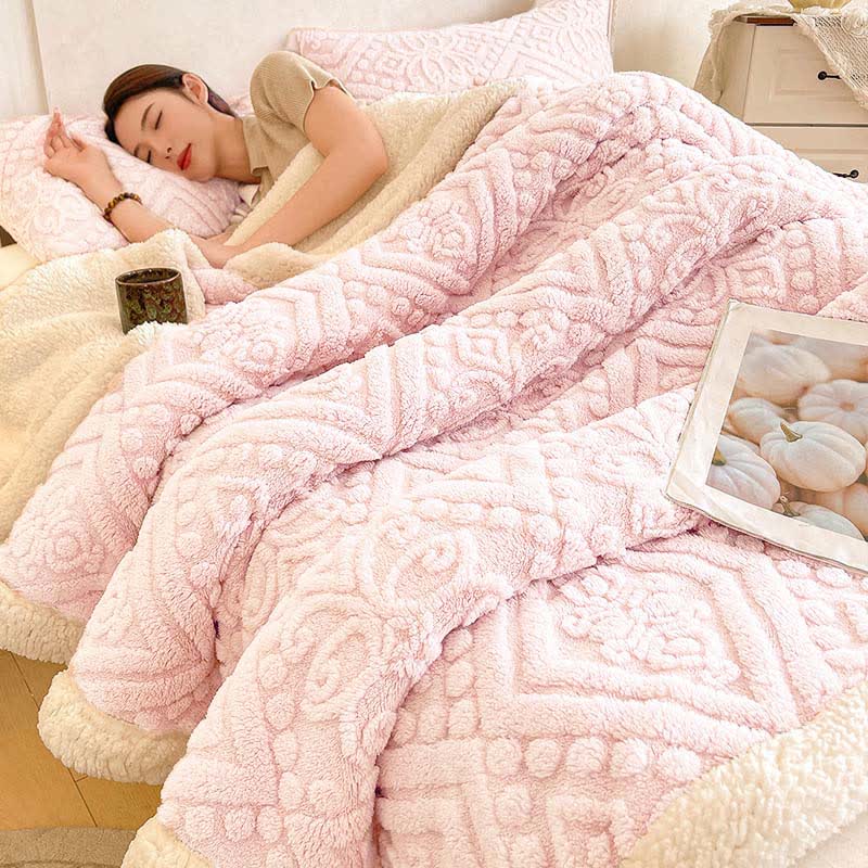 Plüschige, warme Sherpa-Fleecedecke mit Blumenmuster - Rosa - 200cm x 230cm - image 0
