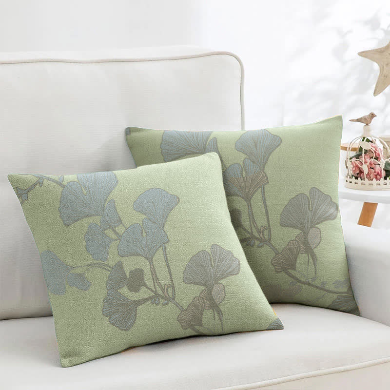 Quadratische Kissenbezüge aus Baumwoll-Jacquard mit Ginkgoblättern (2 Stück) - Hellgrün - image 0