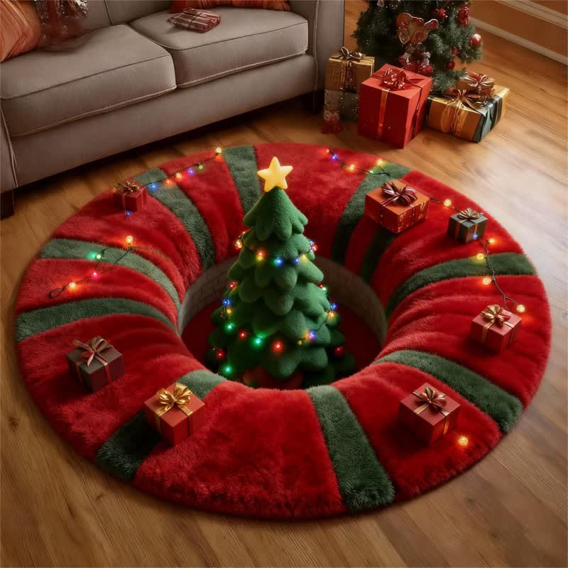 Ownkoti Weihnachtsbaum-Teppich mit 3D-Effekt - Weihnachtsbaum - 140cm x 140cm - image 0