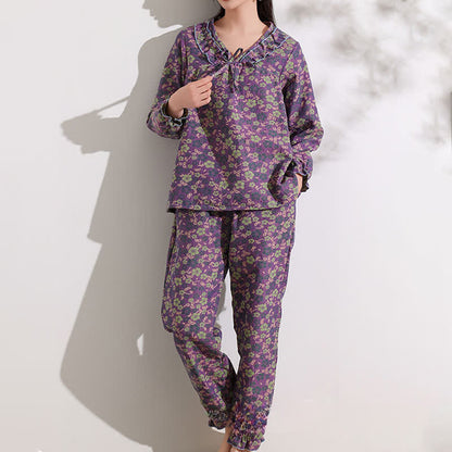 Ownkoti Pfirsichblüten-Jacquard-Rüschen-Baumwoll-Loungewear - image 1