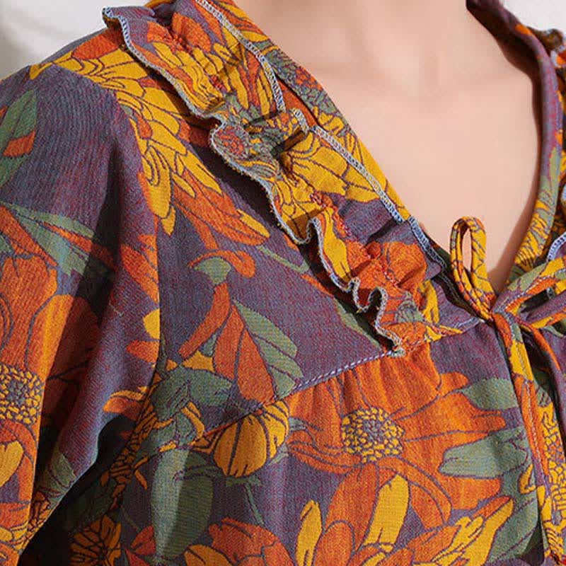 Ownkoti Chrysanthemen-Jacquard-Rüschen-Baumwoll-Loungewear - image 3