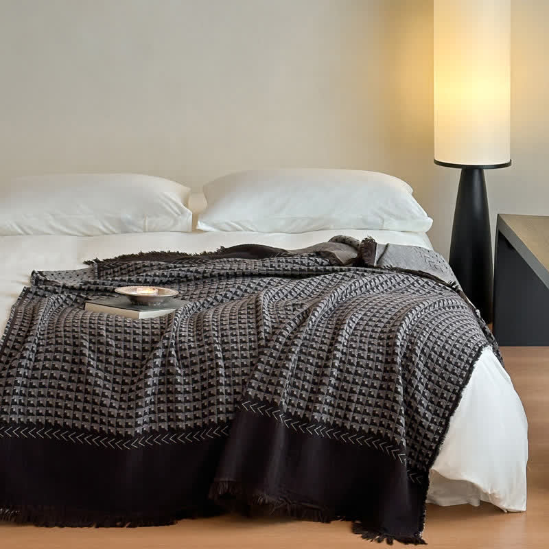 Ownkoti Vintage Baumwoll-Jacquard-Mehrzweckdecke - Schwarz - 140 cm x 190 cm - image 17