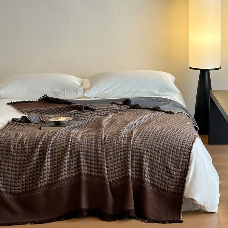 Ownkoti Vintage Baumwoll-Jacquard-Mehrzweckdecke - Schokolade - 140 cm x 190 cm - image 23