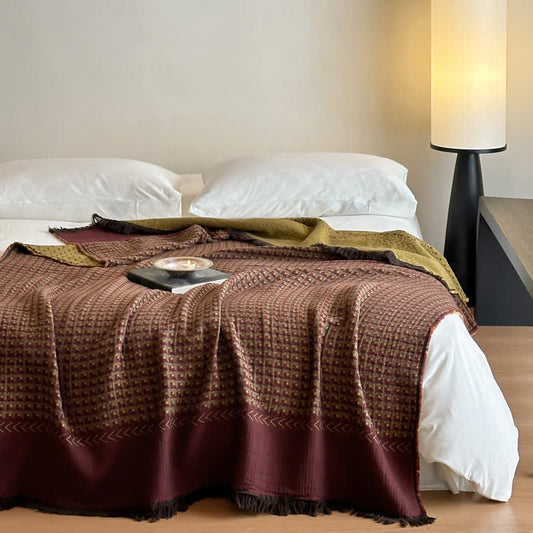 Ownkoti Vintage Baumwoll-Jacquard-Mehrzweckdecke - Wein - 140 cm x 190 cm - image 0