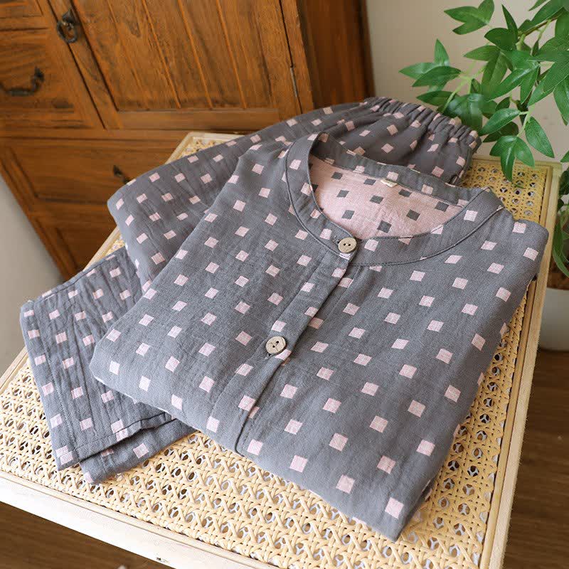 Loungewear aus kariertem Baumwollgaze mit langen Ärmeln - image 5