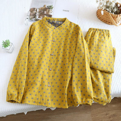 Loungewear aus kariertem Baumwollgaze mit langen Ärmeln - Gelb - 2XL - image 0