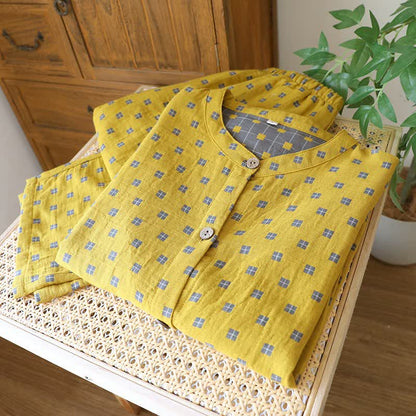 Loungewear aus kariertem Baumwollgaze mit langen Ärmeln - image 1
