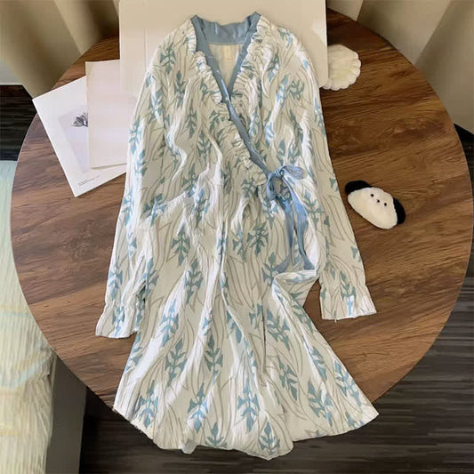 Ownkoti Blatt-inspiriertes, langärmeliges Rüschen-Nachthemd - XXL - image 0