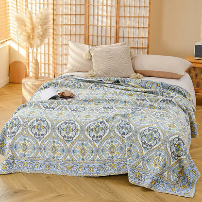 Ownkoti Elegante Vintage-Bettdecke aus Baumwollgaze mit Blumenmuster - Grau - 200cm x 230cm - image 6